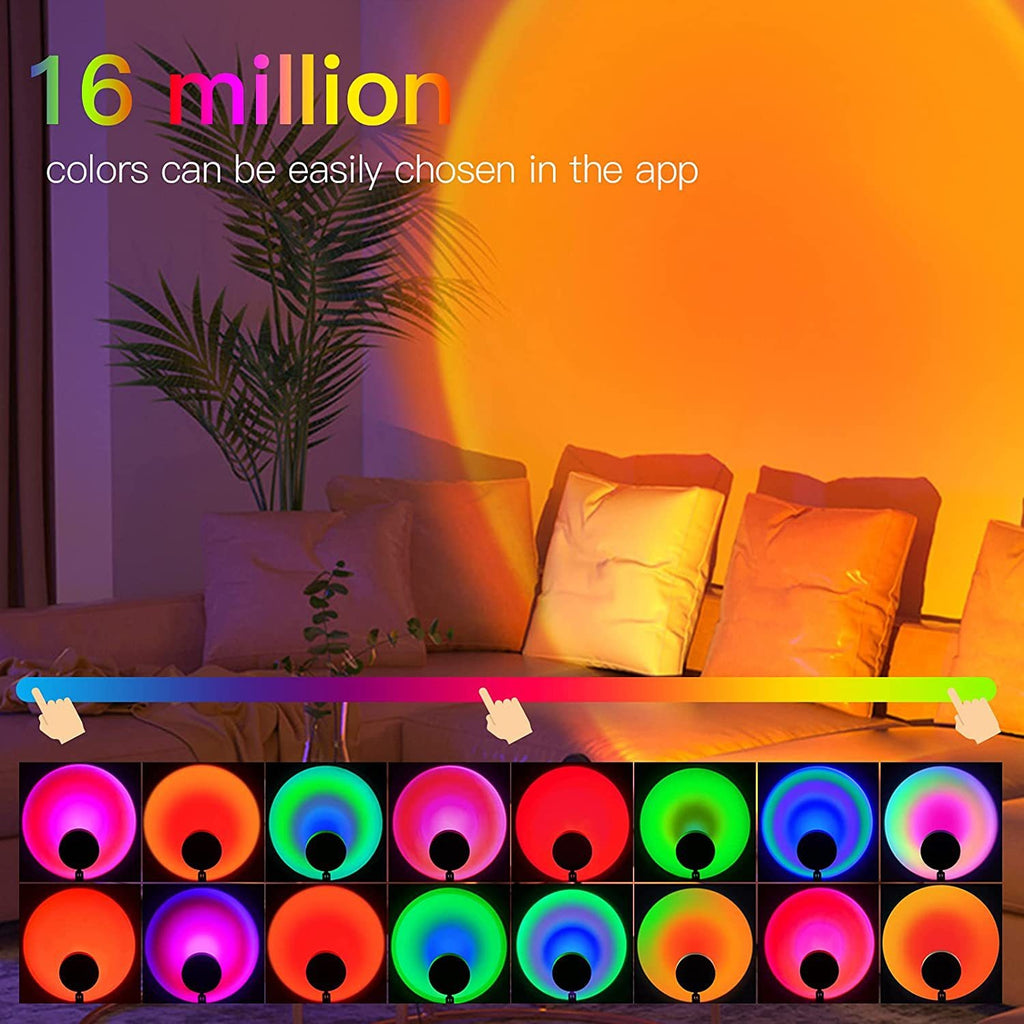 Lâmpada Projetora Sunset LED RGB — 24 Cores, Rotação 180°, Controlo Remoto, Decoração e Fotografia