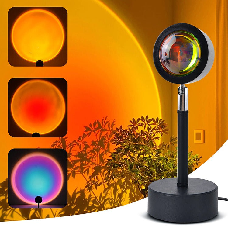 Lâmpada Projetora Sunset LED RGB — 24 Cores, Rotação 180°, Controlo Remoto, Decoração e Fotografia