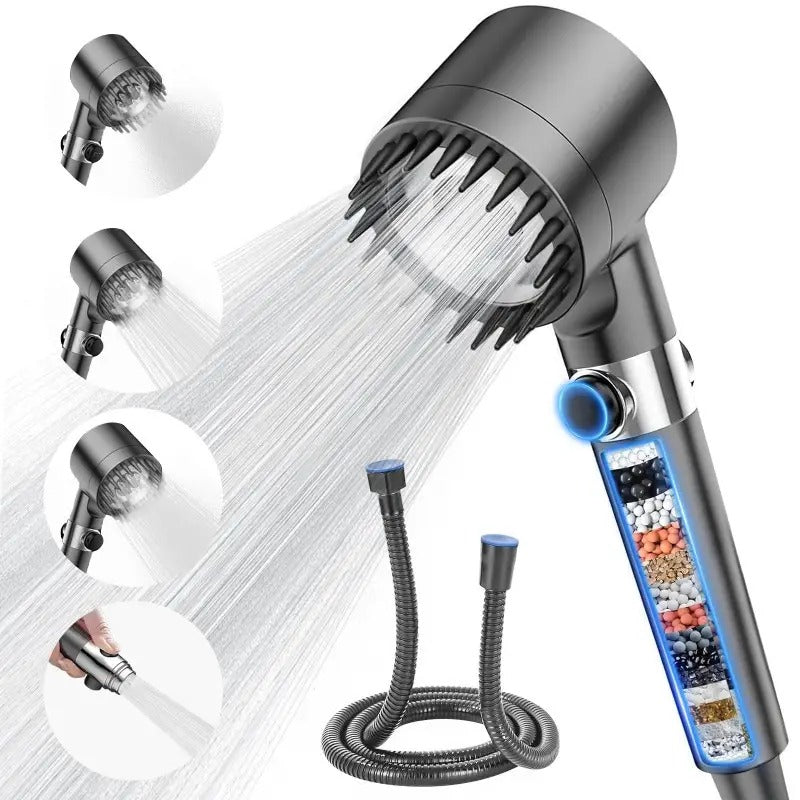 Chuveiro de Alta Pressão com Filtro Purificador — Mangueira 1,5m, 3 Modos, Suporte Incluído